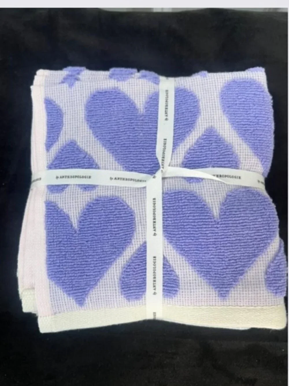 Anthropologie Icon Heart Jacquard Dishcloths in Red and Lavender, Set of 4 - NWT